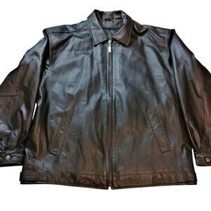 Winco Genuine Leather Jacket Mens XL Black Casual Full Zip Collared Outerwear